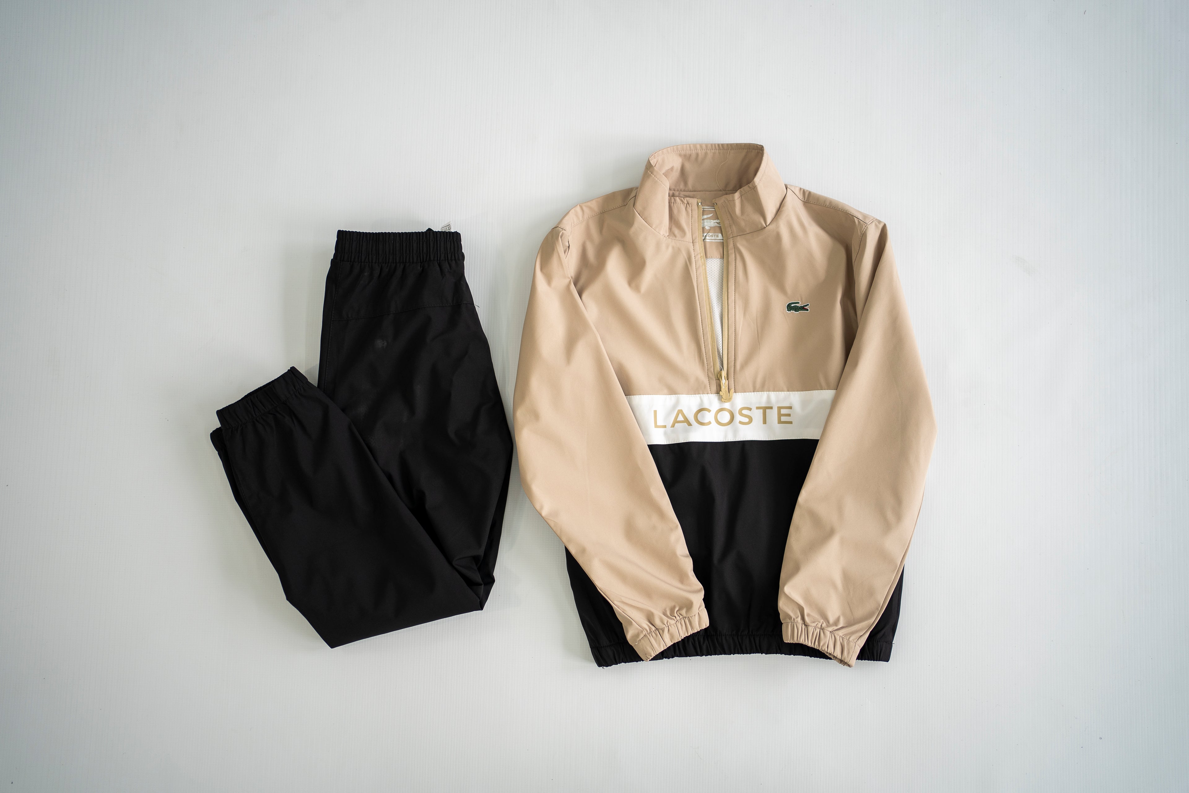 Lacoste Sport Quarter-Zip Tracksuit - Sand/Black/White