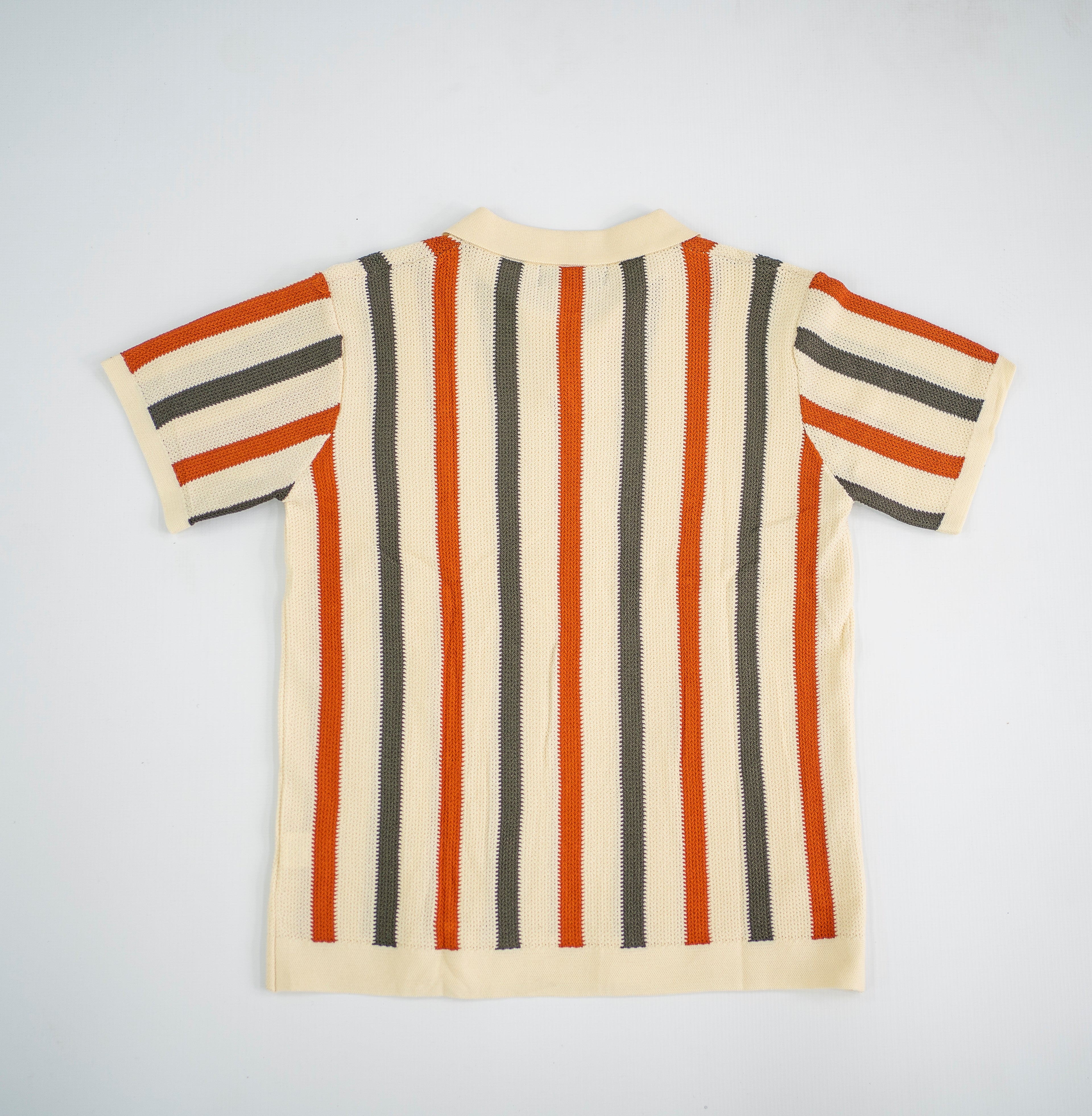 Vintage Racing Stripe Knit Polo - Cream/Orange/Olive
