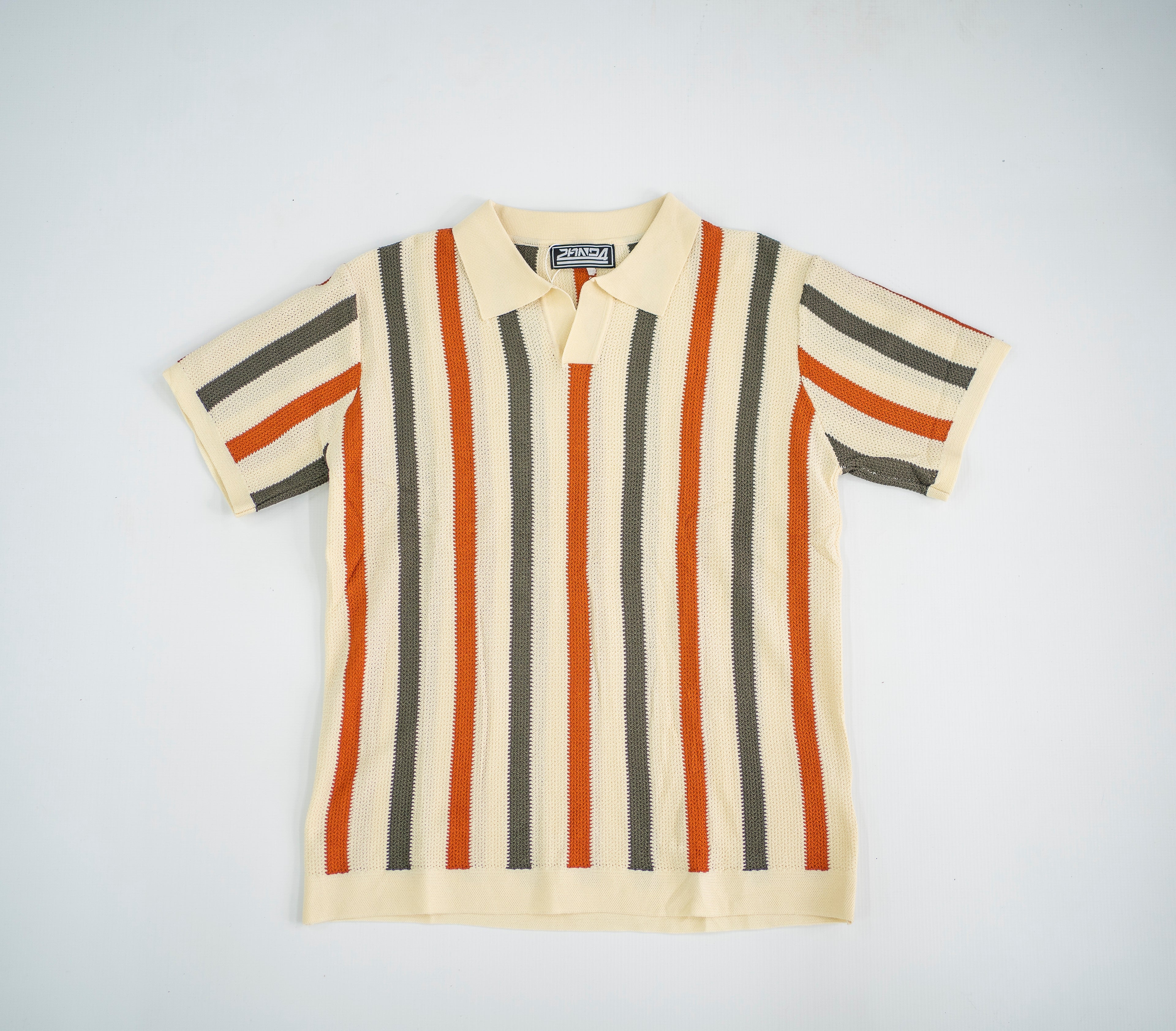 Vintage Racing Stripe Knit Polo - Cream/Orange/Olive