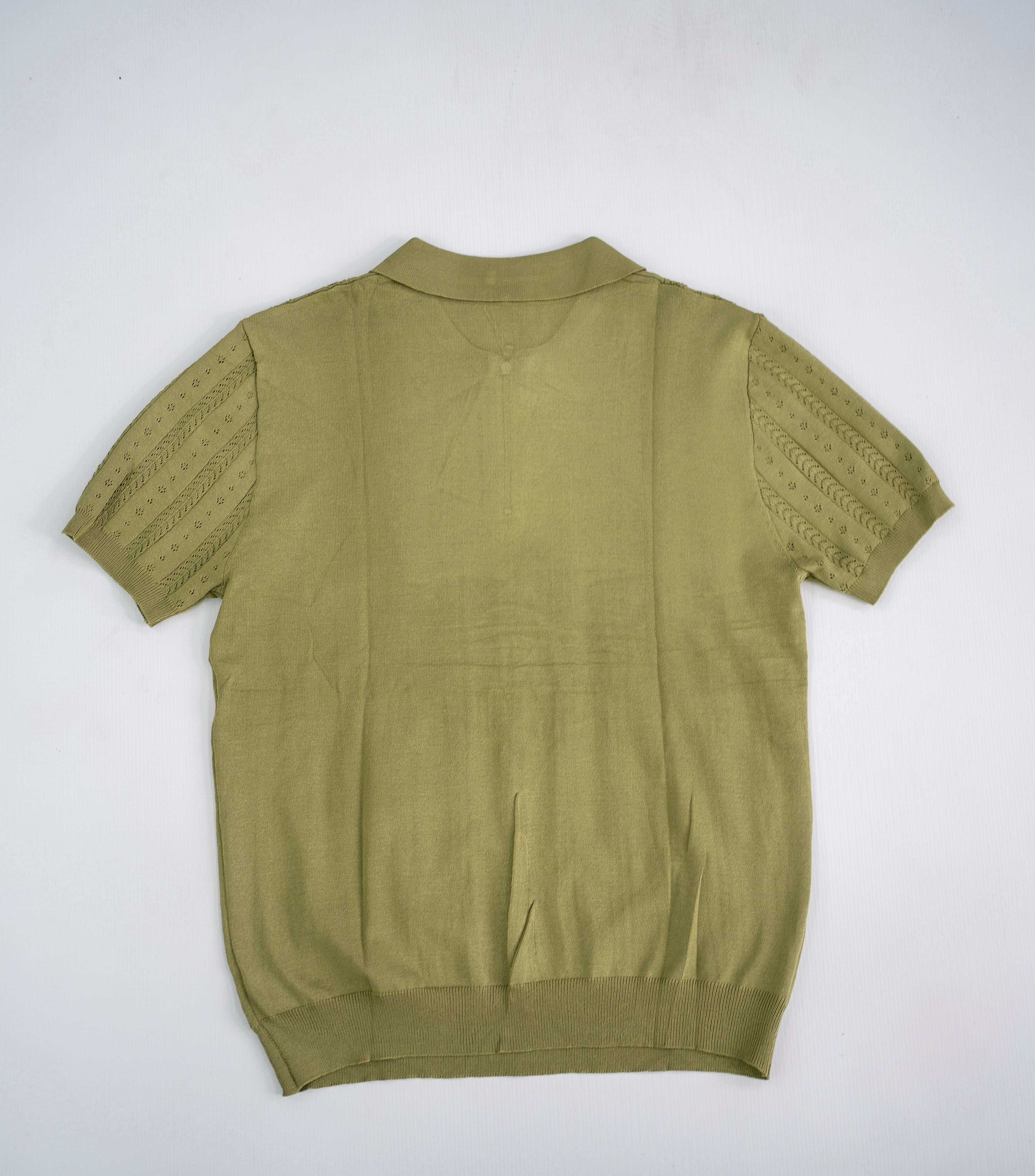 Textured Open-Knit Quarter-Zip Polo - Sage Green