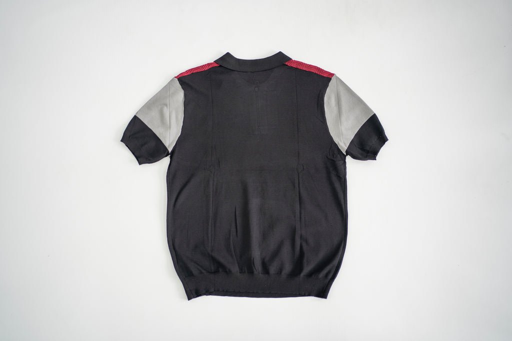 Chevron Colorblock Quarter-Zip Knit Polo - Navy/Burgundy