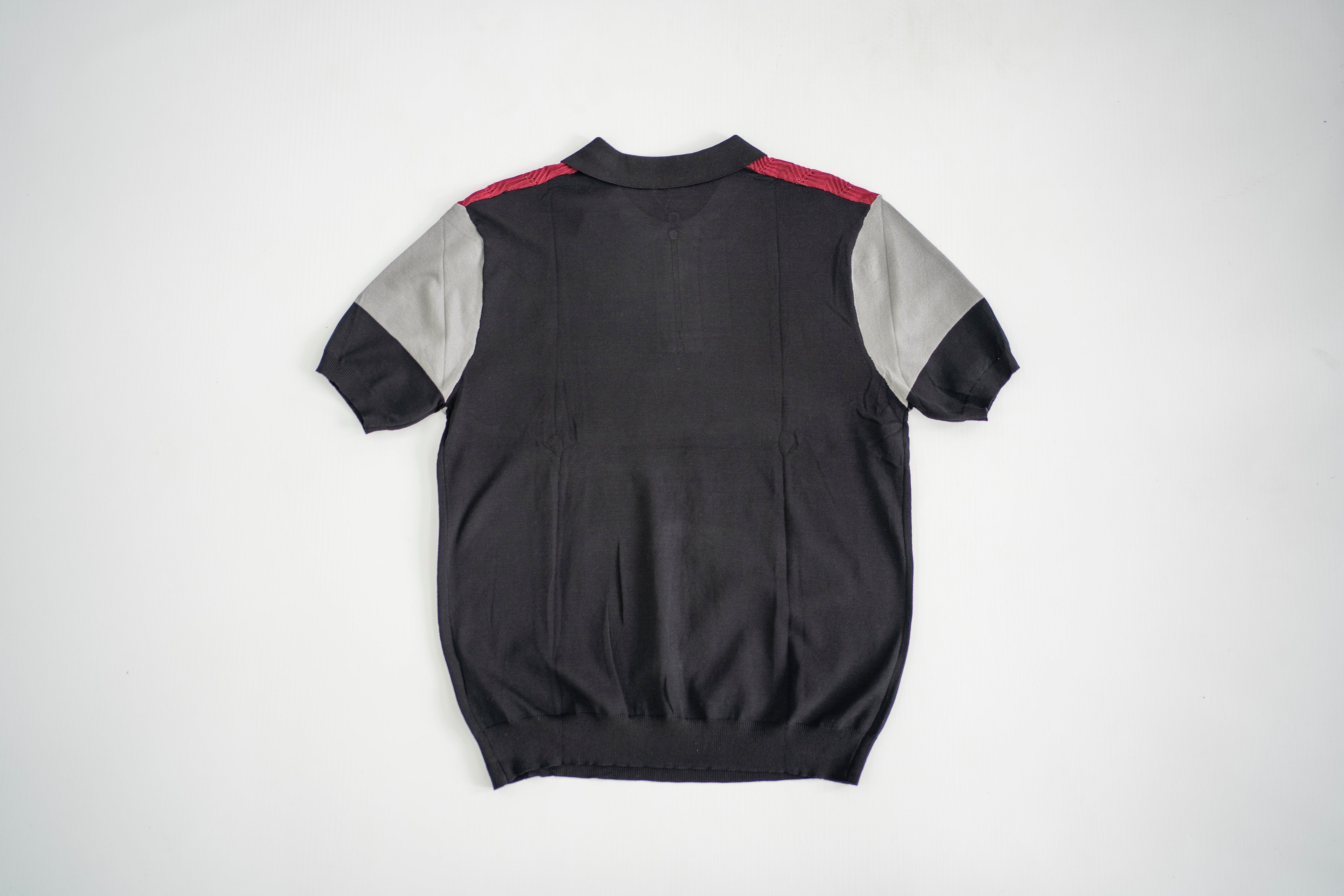 Chevron Colorblock Quarter-Zip Knit Polo - Navy/Burgundy