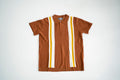 Retro Vertical Stripe Knit Polo - Rust/Ochre