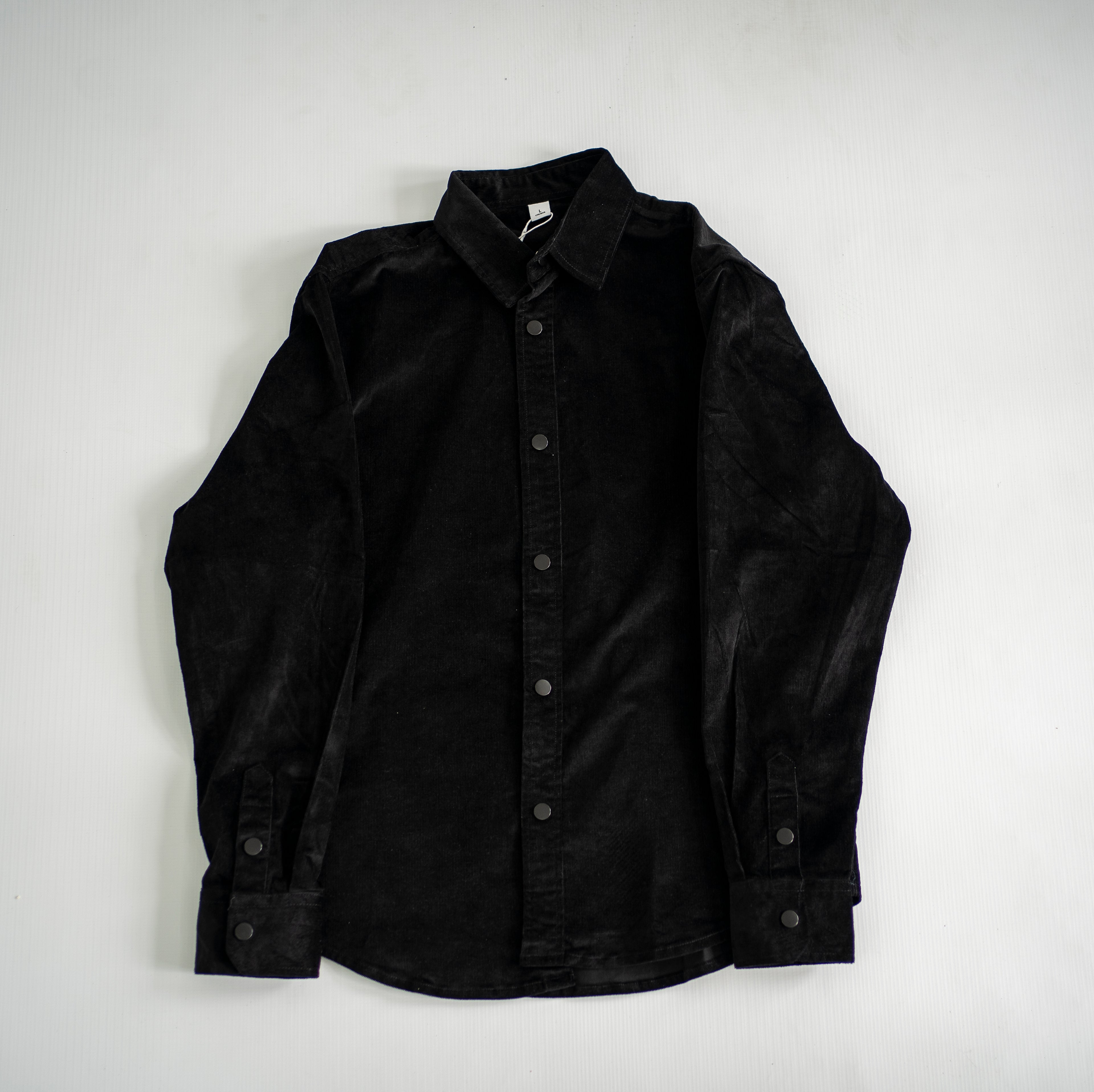 Premium Corduroy Long-Sleeve Snap Shirt - Midnight Black