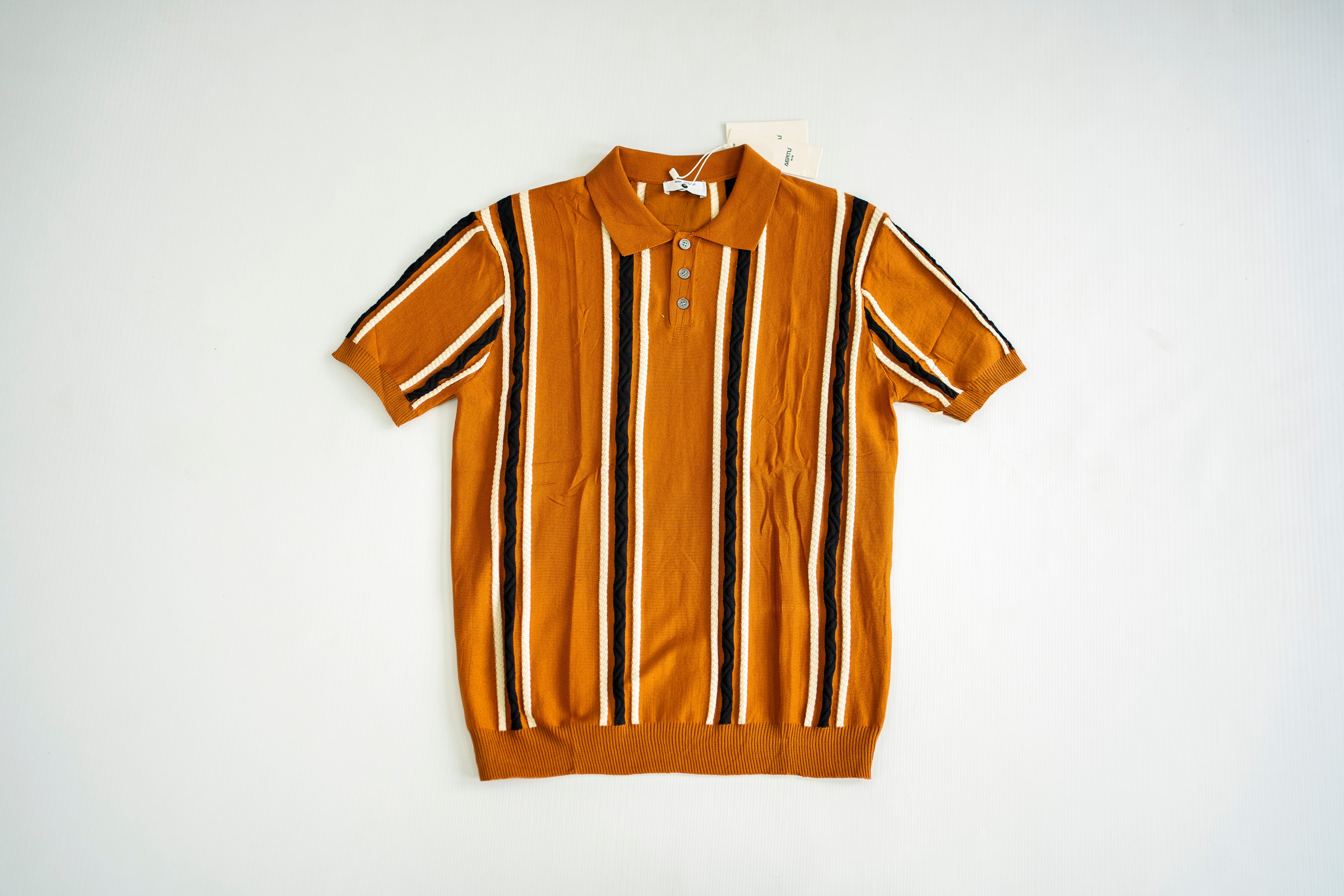 Retro Cable-Stitch Striped Knit Polo