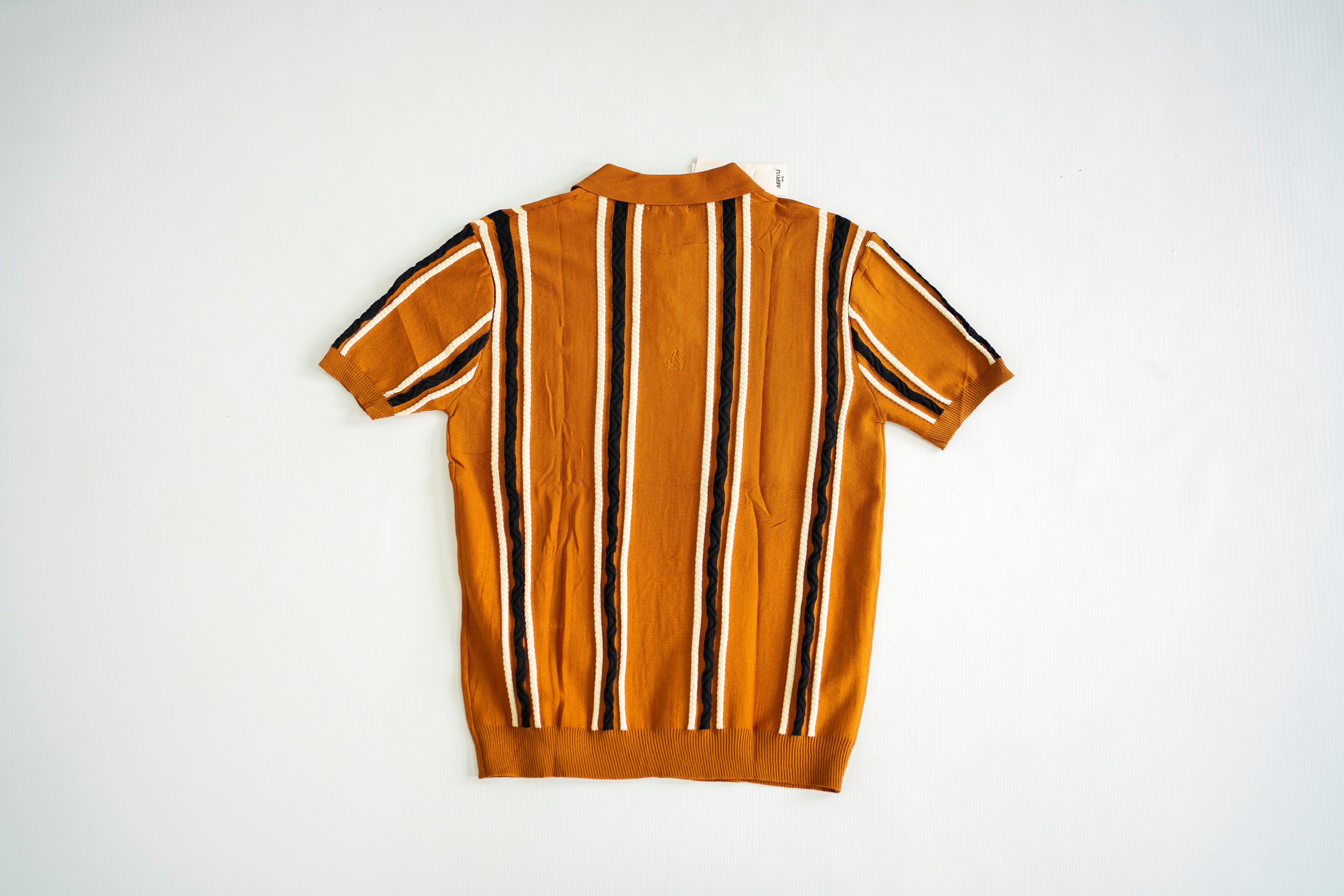 Retro Cable-Stitch Striped Knit Polo