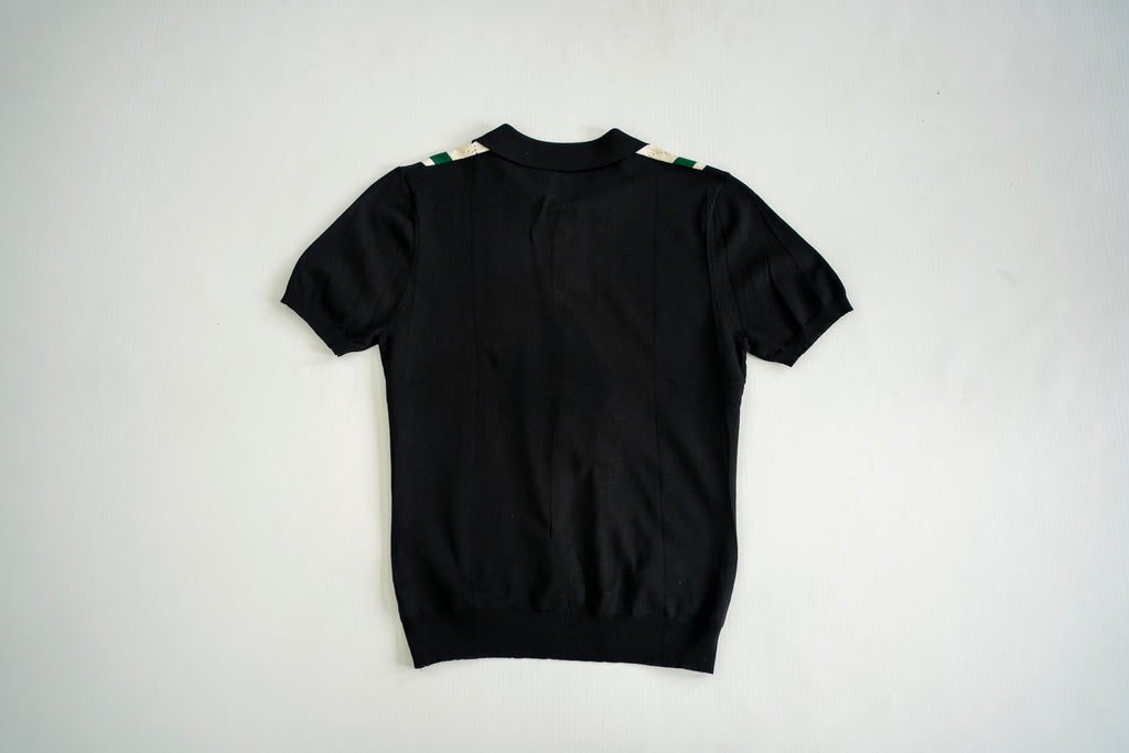 Vintage-Inspired Argyle Stripe Knit Polo