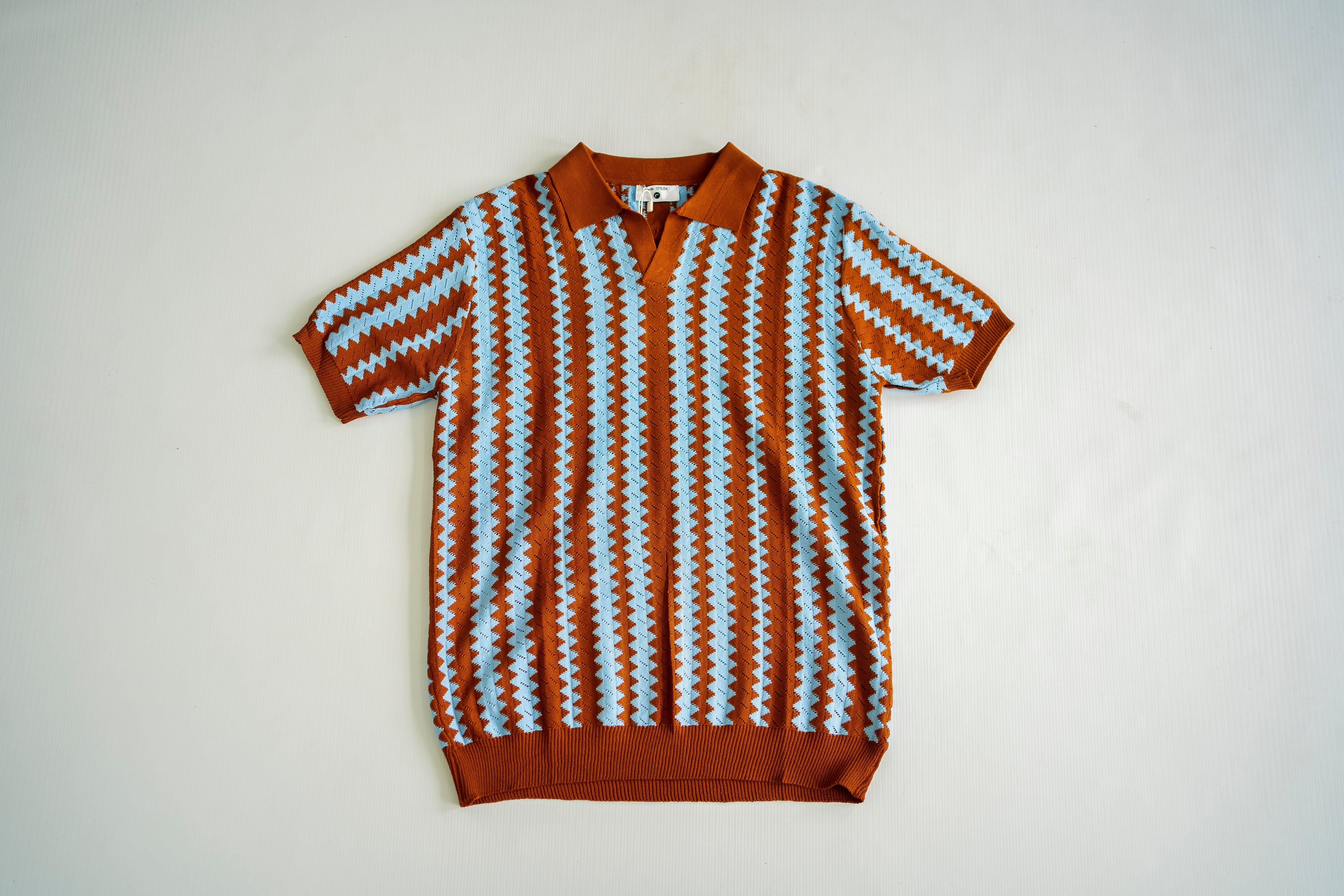 Retro Zig-Zag Knit Polo