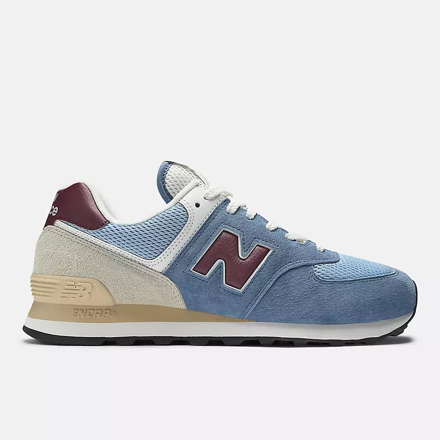 New Balance 574 in a cream blue and red